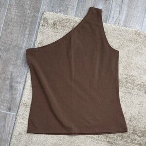Everlane Brown One-Shoulder Top